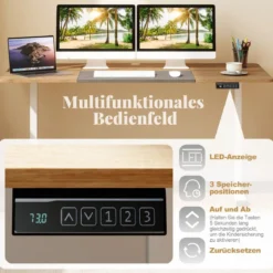 Elektrischer Stehschreibtisch 140 x 70 cm höhenverstellbarer Schreibtisch ergonomischer Sitz-Steh-Schreibtisch Beige/Braun/Natur