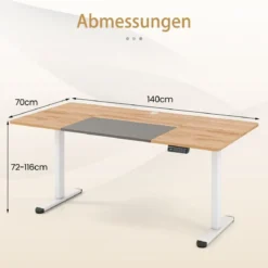 Elektrischer Stehschreibtisch 140 x 70 cm höhenverstellbarer Schreibtisch ergonomischer Sitz-Steh-Schreibtisch Beige/Braun/Natur