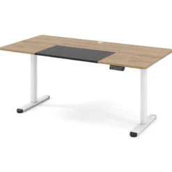 Elektrischer Stehschreibtisch 140 x 70 cm höhenverstellbarer Schreibtisch ergonomischer Sitz-Steh-Schreibtisch Beige/Braun/Natur