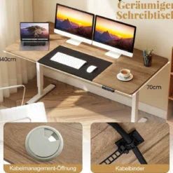 Elektrischer Stehschreibtisch 140 x 70 cm höhenverstellbarer Schreibtisch ergonomischer Sitz-Steh-Schreibtisch Beige/Braun/Natur