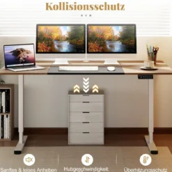Elektrischer Stehschreibtisch 140 x 70 cm höhenverstellbarer Schreibtisch ergonomischer Sitz-Steh-Schreibtisch Beige/Braun/Natur