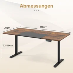 Elektrischer Stehschreibtisch 140 x 70 cm höhenverstellbarer Schreibtisch ergonomischer Sitz-Steh-Schreibtisch Beige/Braun/Natur