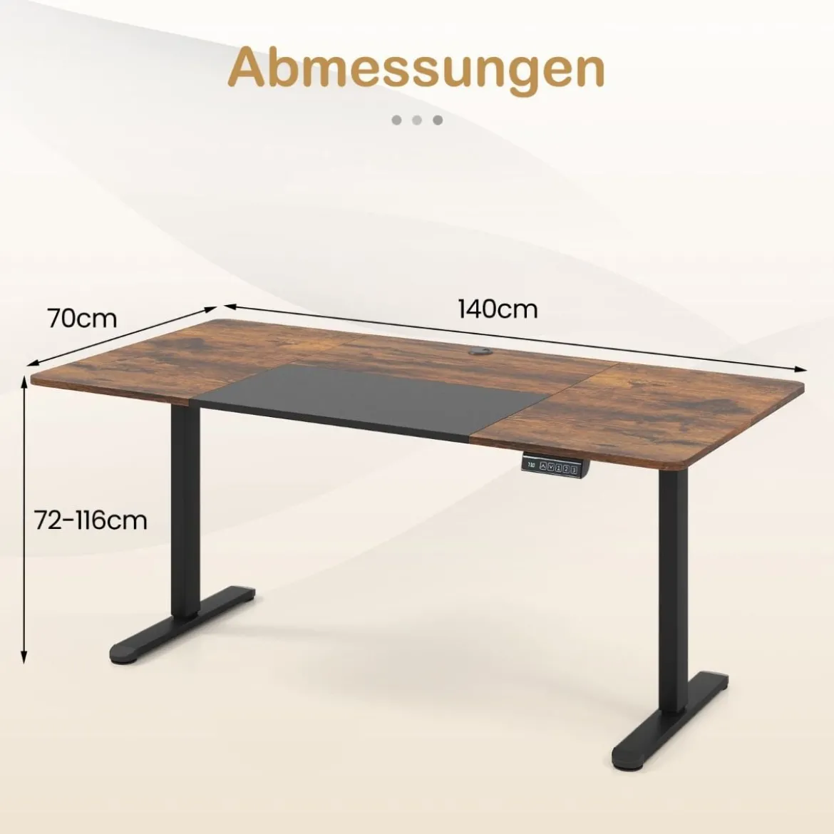 Elektrischer Stehschreibtisch 140 x 70 cm höhenverstellbarer Schreibtisch ergonomischer Sitz-Steh-Schreibtisch Beige/Braun/Natur
