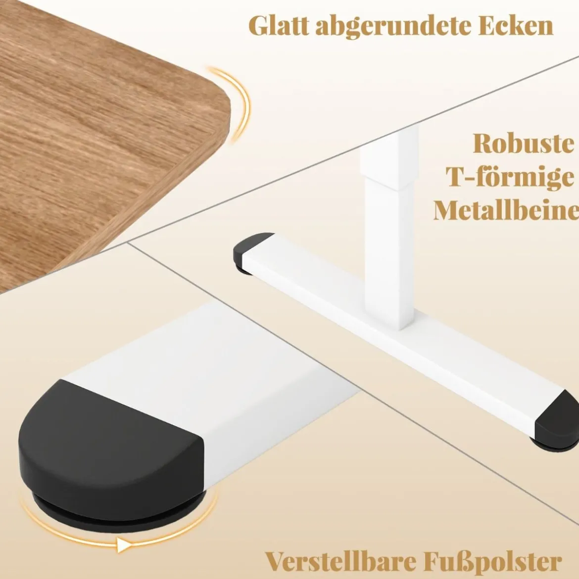 Elektrischer Stehschreibtisch 140 x 70 cm höhenverstellbarer Schreibtisch ergonomischer Sitz-Steh-Schreibtisch Beige/Braun/Natur