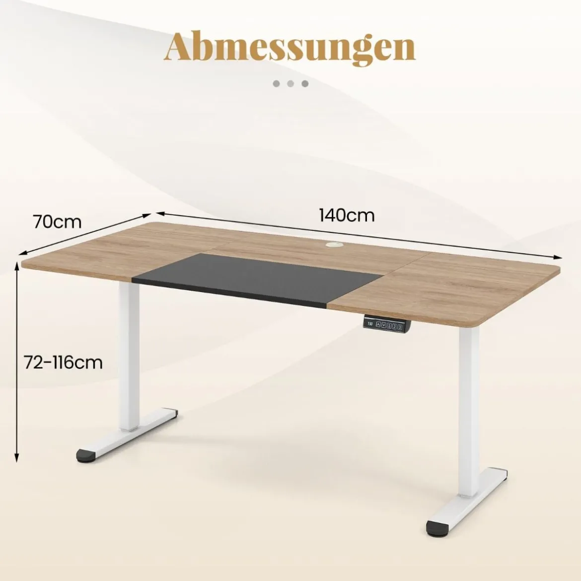 Elektrischer Stehschreibtisch 140 x 70 cm höhenverstellbarer Schreibtisch ergonomischer Sitz-Steh-Schreibtisch Beige/Braun/Natur
