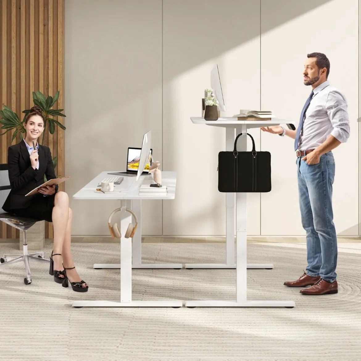 Elektrischer Stehschreibtisch mit 3 Memory-Höhen Sit Stand Schreibtisch Höhenverstellbarer Computertisch