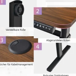 Elektrischer Stehschreibtisch mit USB-Ladeanschluss einfache Montage Rustikales Braun