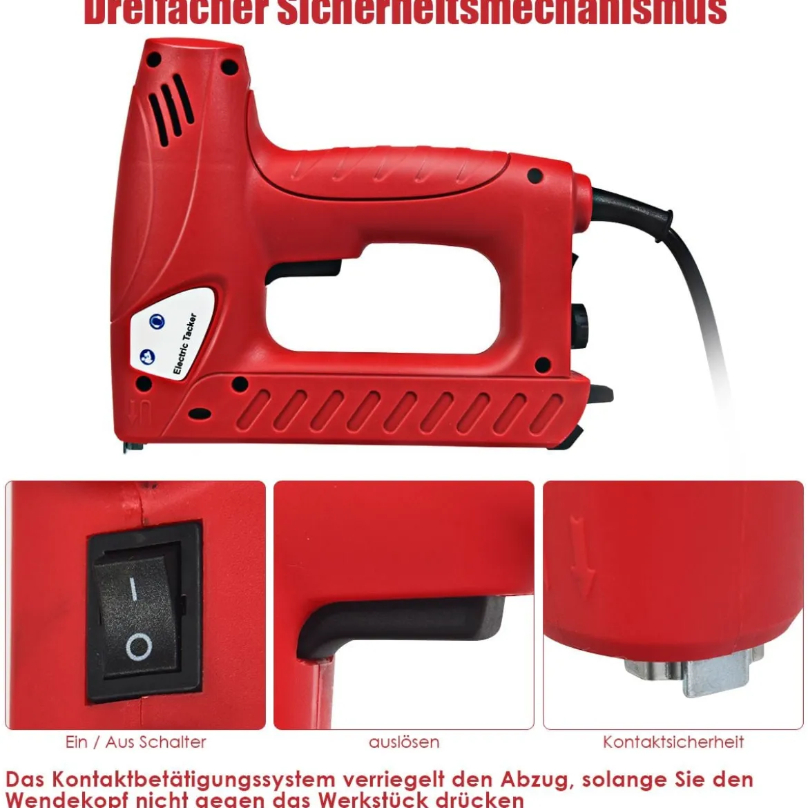 Elektrischer Tacker Nagler Elektrisches Nagelpistolen Kit mit 2000 Tackerklammern Rot