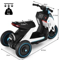 Elektrischer 6V Motorroller für Kinder mit Scheinwerfer 80,5 x 41 x 51,5 cm Weiß + Schwarz + Blau