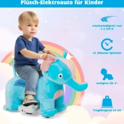 Elektrisches Aufsitzspielzeug in Tierform Plüschauto Spielzeugauto für Kinder ab 3 Jahre Blau