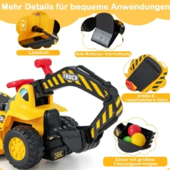 Elektrisches Baggerspielzeug mit Stauraum & Hupe & Soundeffekten & Klappbarem Basketballkorb