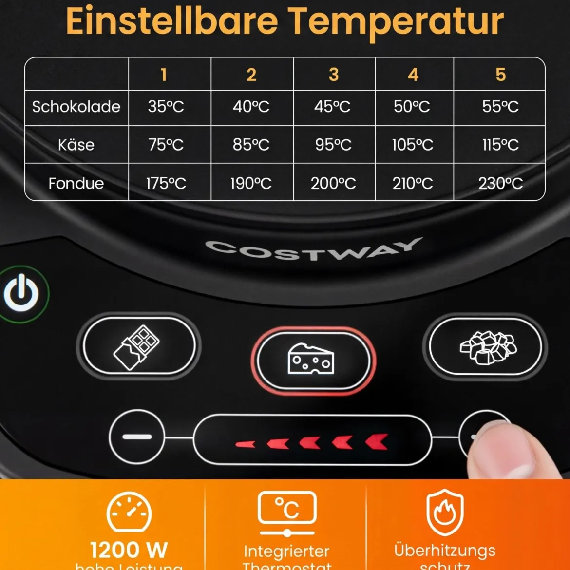 Elektrisches Fondue-Set 1200W Fonduetopf Set mit Abnehmbarem 3L Edelstahltopf