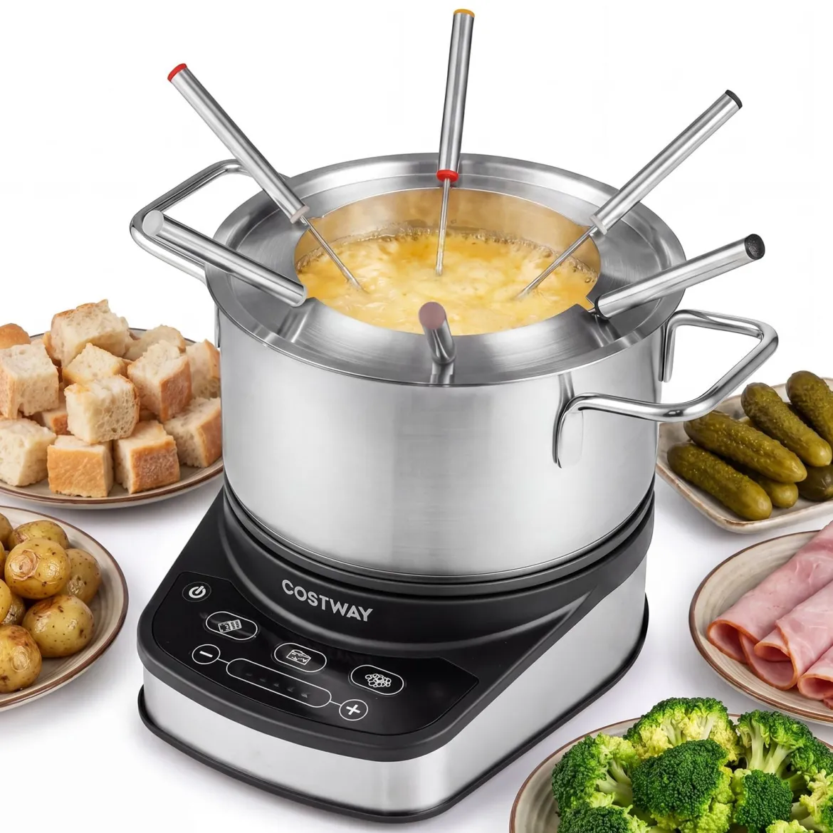 Elektrisches Fondue-Set 1200W Fonduetopf Set mit Abnehmbarem 3L Edelstahltopf