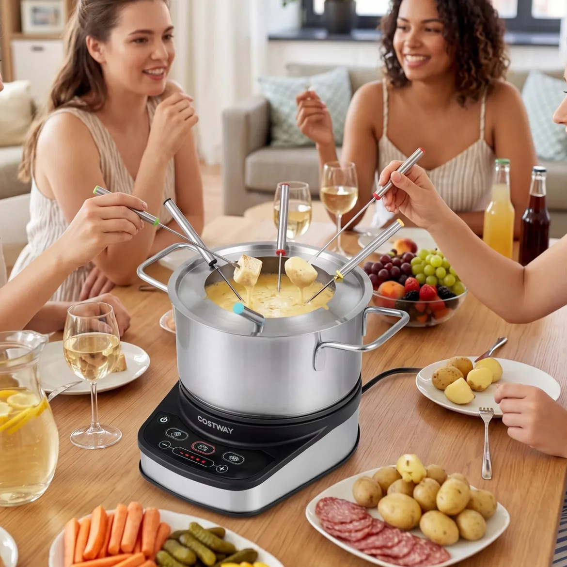 Elektrisches Fondue-Set 1200W Fonduetopf Set mit Abnehmbarem 3L Edelstahltopf