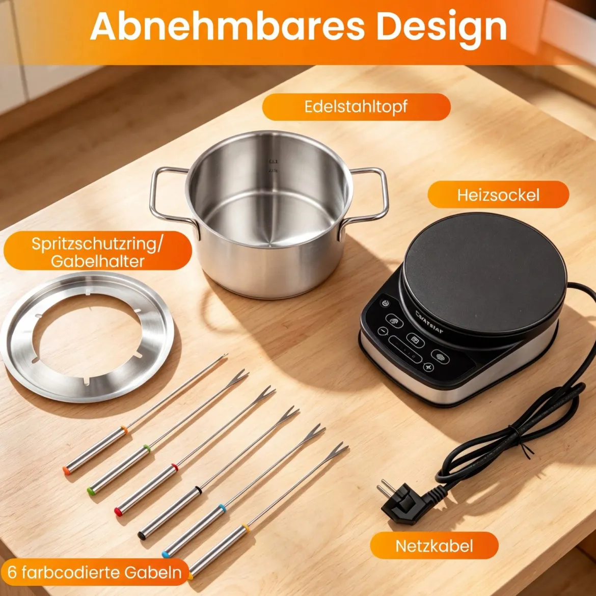 Elektrisches Fondue-Set 1200W Fonduetopf Set mit Abnehmbarem 3L Edelstahltopf