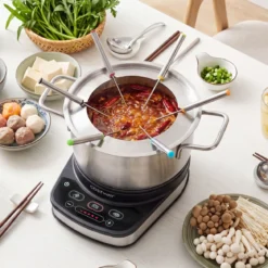 Elektrisches Fondue-Set 1200W Fonduetopf Set mit Abnehmbarem 3L Edelstahltopf