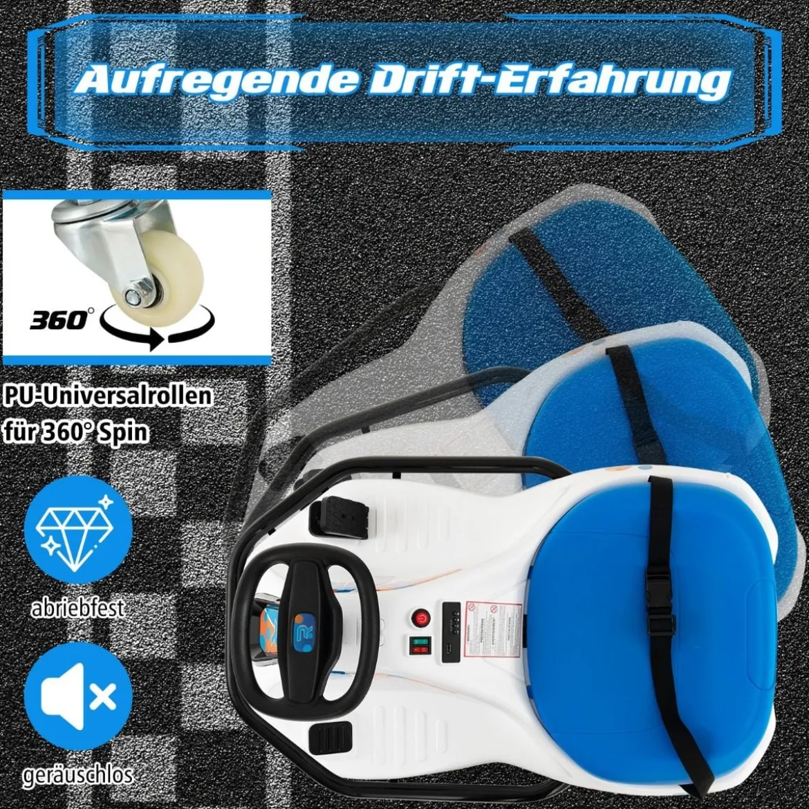 Elektrisches Gokart für Kinder 24-V-Driftauto für Kinder mit 360°-Drehung Rennauto für Kleinkinder Blau