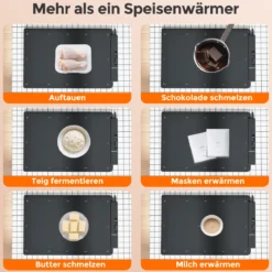 Elektrische Silikon Lebensmittel-Wärmematte mit Schneller Vollflächenheizung Rollbarer Schwarz 64 x 41 x 2 cm