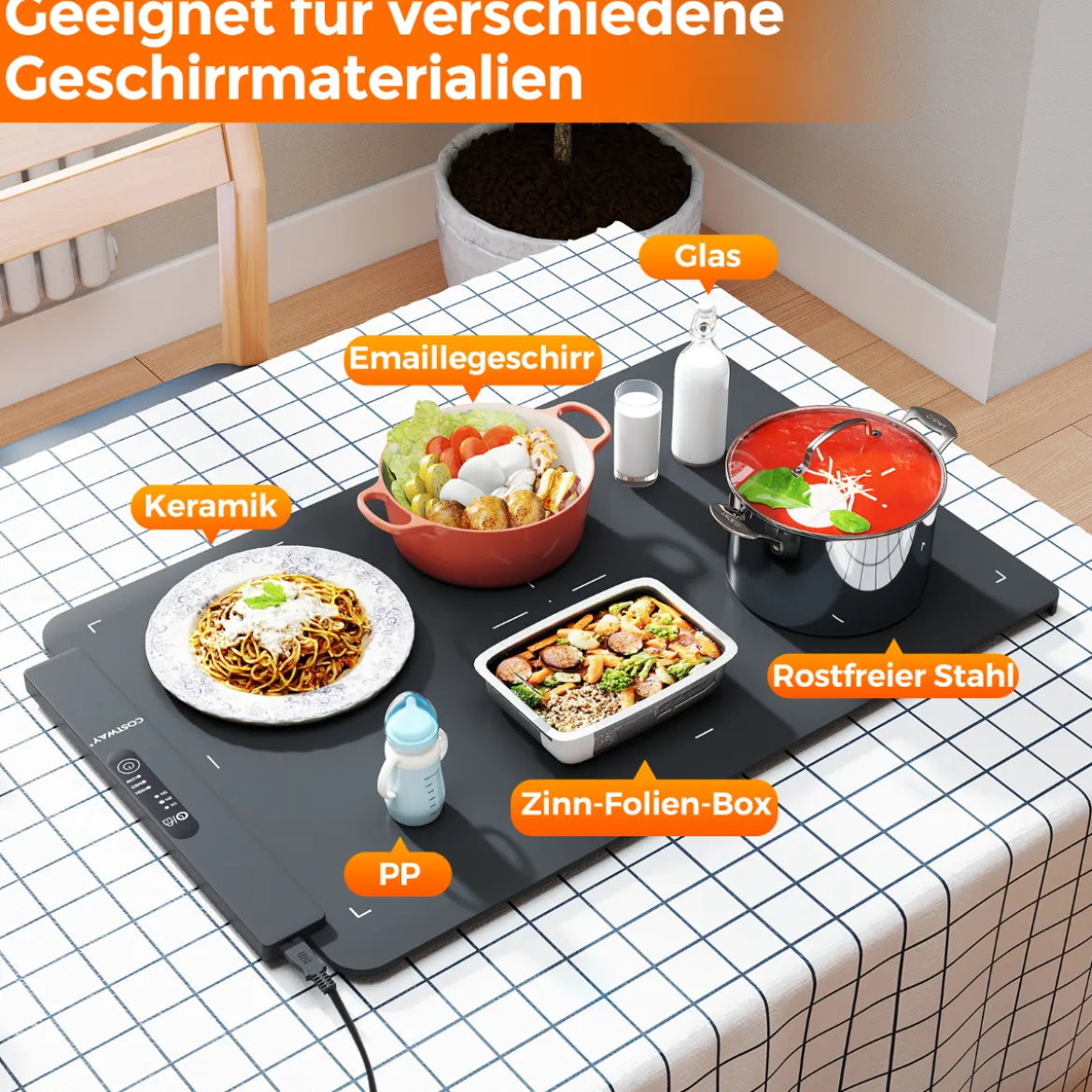 Elektrische Silikon Lebensmittel-Wärmematte mit Schneller Vollflächenheizung Rollbarer Schwarz 64 x 41 x 2 cm