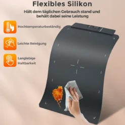 Elektrische Silikon Lebensmittel-Wärmematte mit Schneller Vollflächenheizung Rollbarer Schwarz 64 x 41 x 2 cm