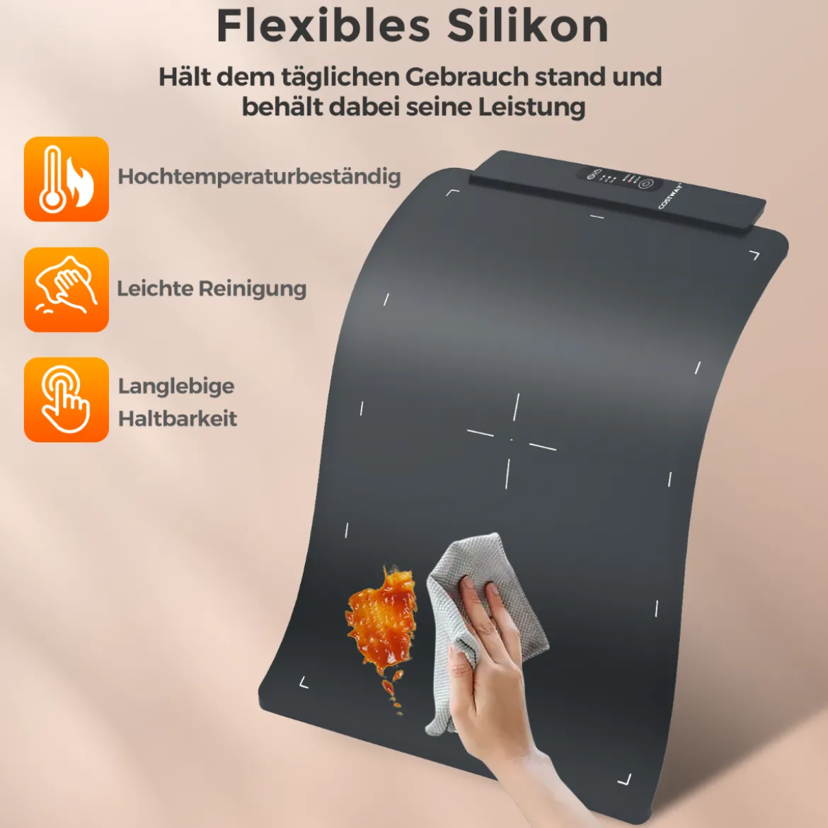 Elektrische Silikon Lebensmittel-Wärmematte mit Schneller Vollflächenheizung Rollbarer Schwarz 64 x 41 x 2 cm