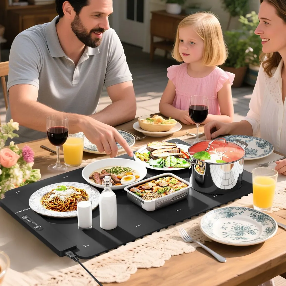 Elektrische Silikon Lebensmittel-Wärmematte mit Schneller Vollflächenheizung Rollbarer Schwarz 64 x 41 x 2 cm