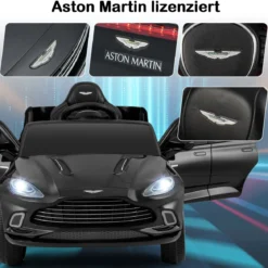 Elektrisches Kinderauto Aston Martin lizenzierter Elektrofahrzeug mit Hupe Musik & LED-Lichtern Schwarz