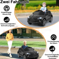 Elektrisches Kinderauto Aston Martin lizenzierter Elektrofahrzeug mit Hupe Musik & LED-Lichtern Schwarz