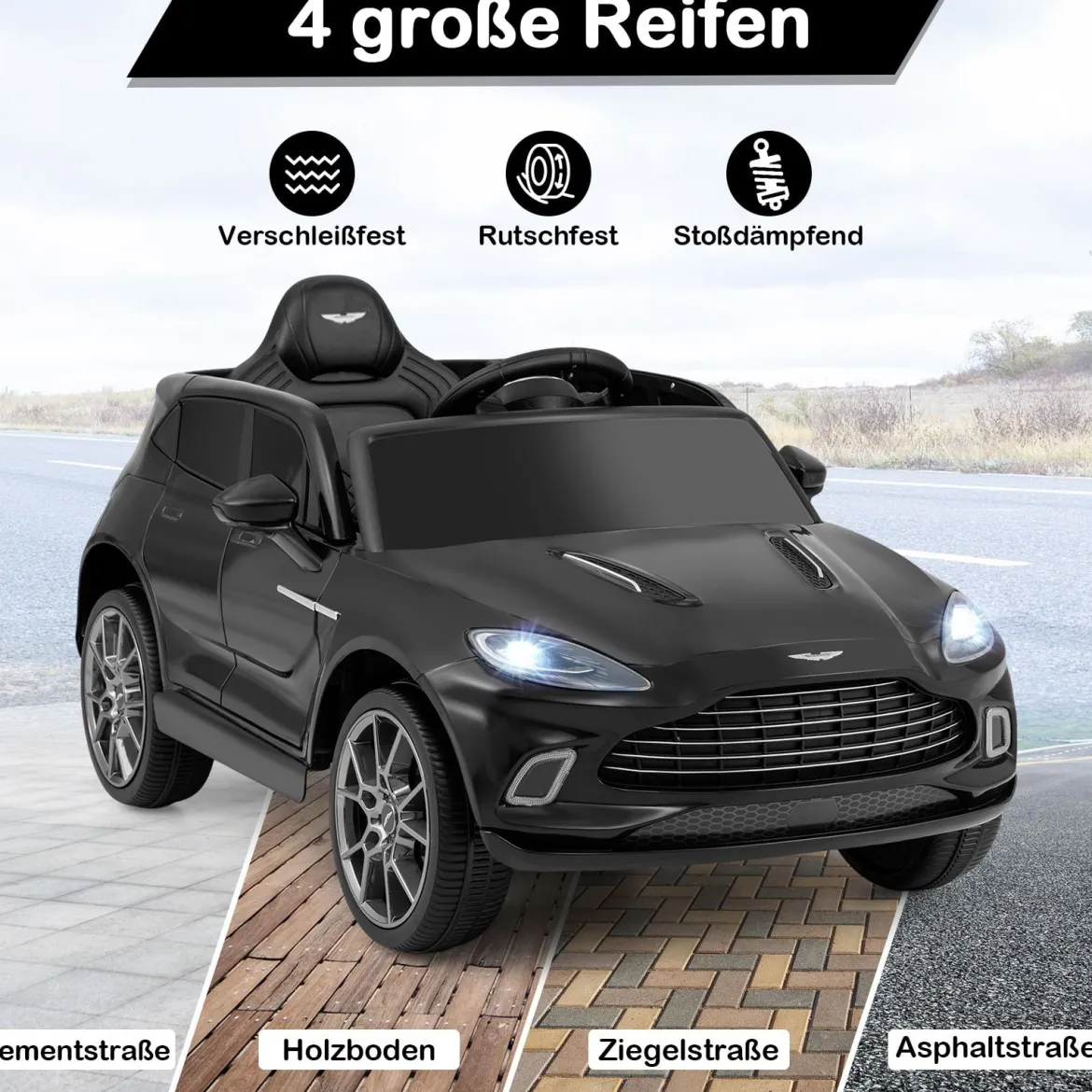 Elektrisches Kinderauto Aston Martin lizenzierter Elektrofahrzeug mit Hupe Musik & LED-Lichtern Schwarz