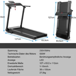 Elektrisches Laufband mit 2 Modi 12 Programmen LED-Touchscreen klappbar und rollbar bis 90 kg belastbar Fitnessgerät