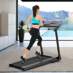 Elektrisches Laufband mit 2 Modi 12 Programmen LED-Touchscreen klappbar und rollbar bis 90 kg belastbar Fitnessgerät