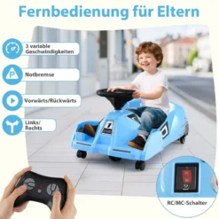 Elektrisches Reinigungs-Go-Kart 12V Rennwagen mit abnehmbarem Mopp 3-Gang-Fernbedienung Blau