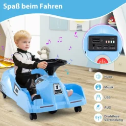 Elektrisches Reinigungs-Go-Kart 12V Rennwagen mit abnehmbarem Mopp 3-Gang-Fernbedienung Blau