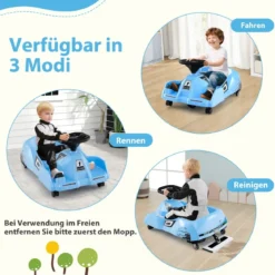 Elektrisches Reinigungs-Go-Kart 12V Rennwagen mit abnehmbarem Mopp 3-Gang-Fernbedienung Blau
