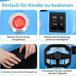 Elektrisches Reinigungs-Go-Kart 12V Rennwagen mit abnehmbarem Mopp 3-Gang-Fernbedienung Blau