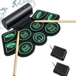 Elektrisches Schlagzeug mit 9 Pads Aufrollbares Schlagzeug-Übungspad mit 2 Stereolautsprechern