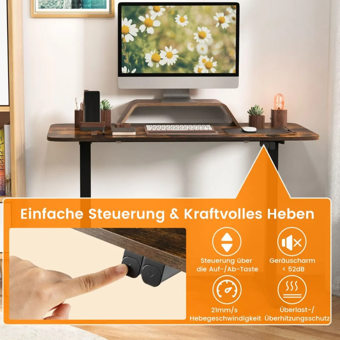 Elektrisches Stehpult Ergonomischer Computertisch verstellbarer PC-Tisch Braun