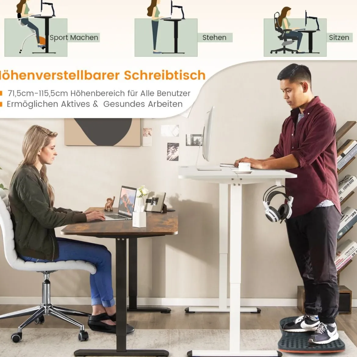 Elektrisches Stehpult Ergonomischer Computertisch verstellbarer PC-Tisch Braun