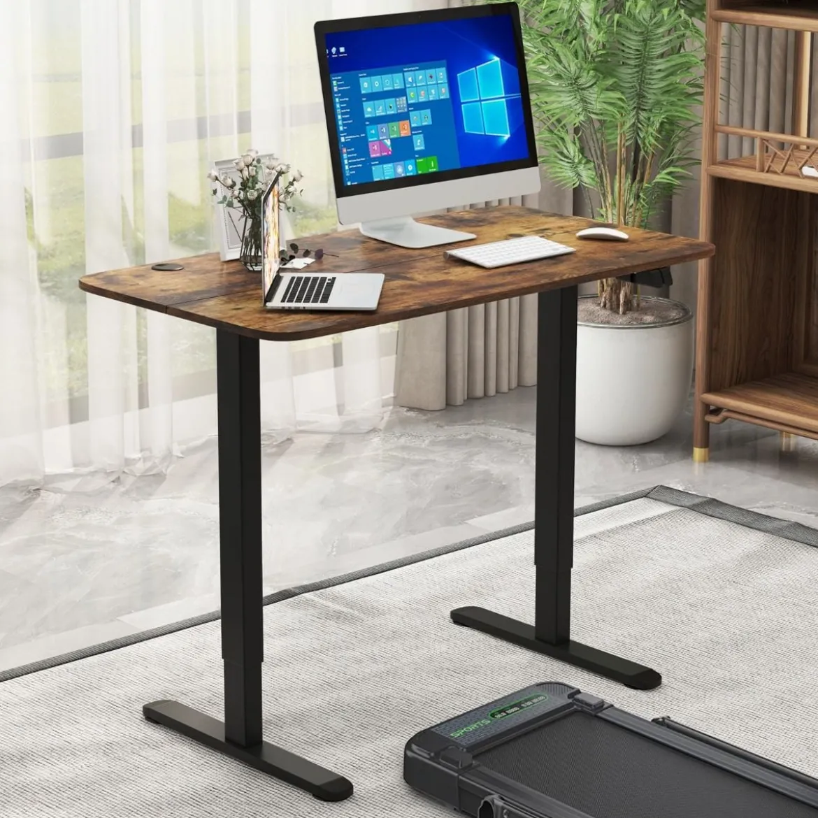 Elektrisches Stehpult Ergonomischer Computertisch verstellbarer PC-Tisch Braun