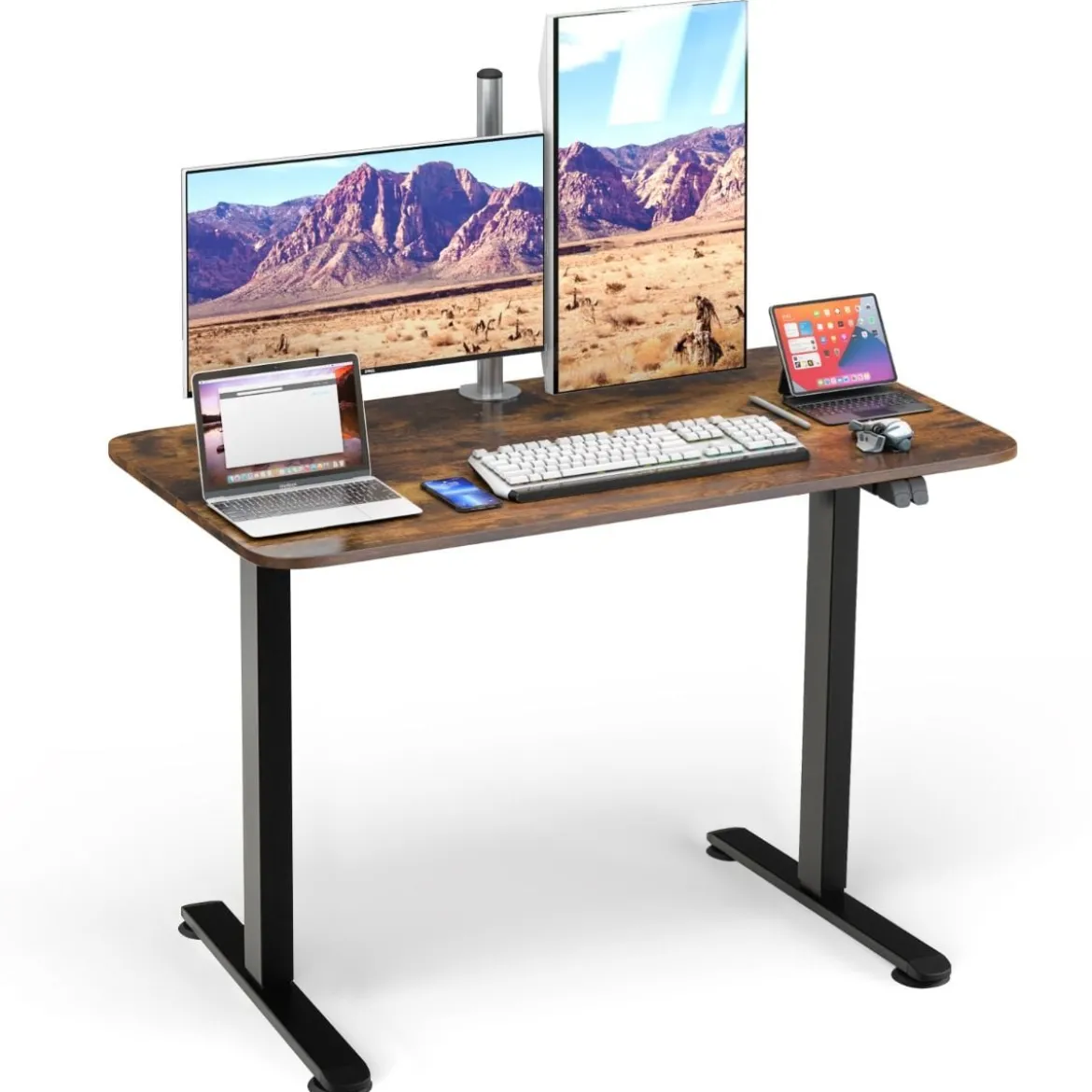 Elektrisches Stehpult Ergonomischer Computertisch verstellbarer PC-Tisch Braun
