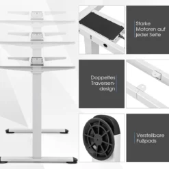 Elektrisches zweimotoriges Tischgestell mit höhenverstellbarer Sockel 109-151 x 59 x 70-120 cm Weiß