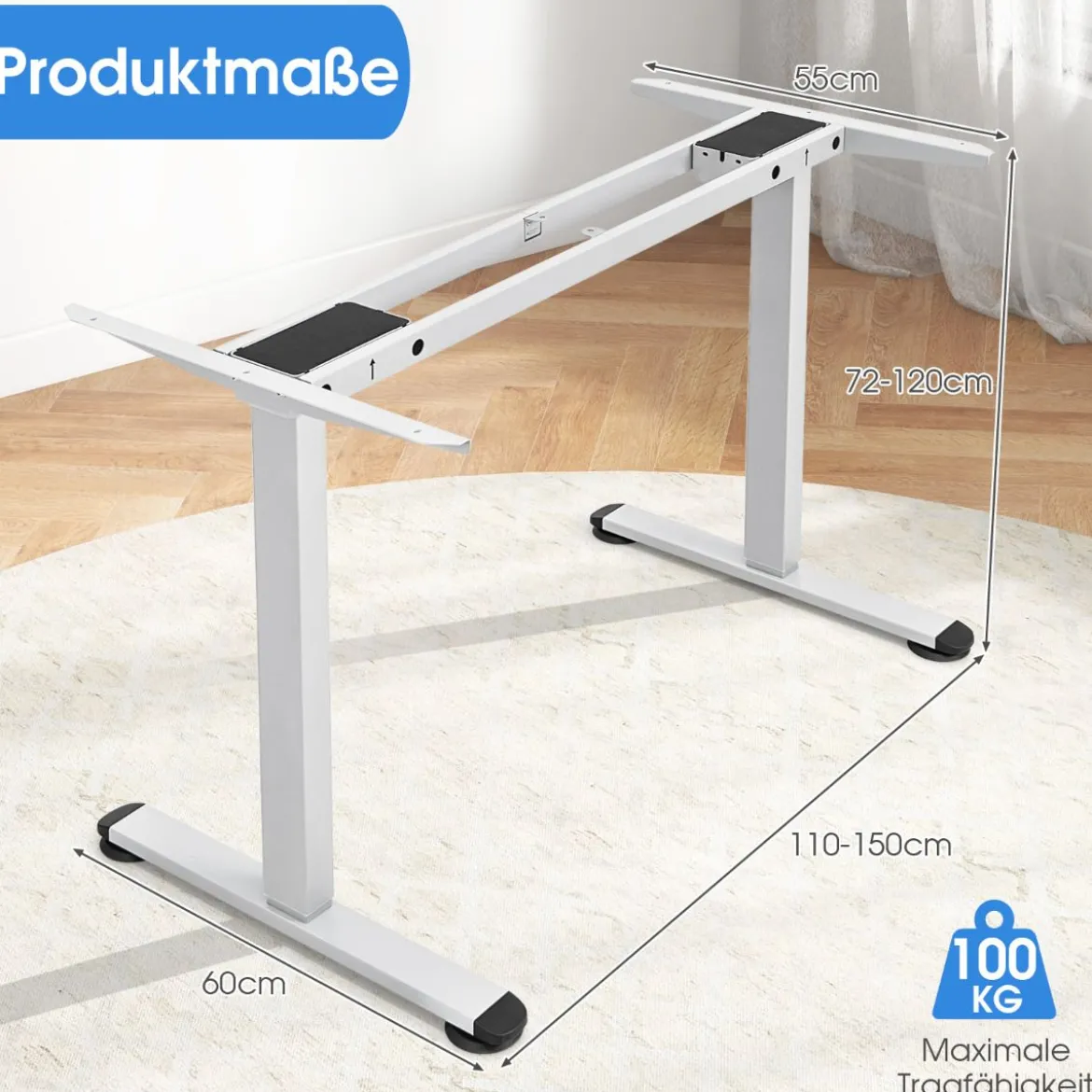 Elektrisches zweimotoriges Tischgestell mit höhenverstellbarer Sockel 109-151 x 59 x 70-120 cm Weiß