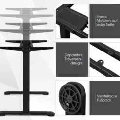 Elektrisches zweimotoriges Tischgestell Pultgestell höhenverstellbar 109-151 x 59 x 70-120 cm Schwarz
