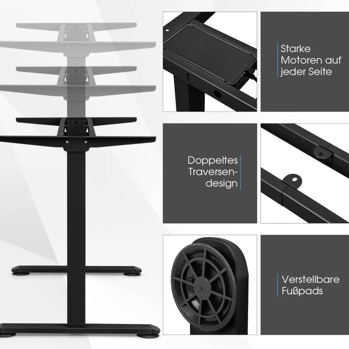 Elektrisches zweimotoriges Tischgestell Pultgestell höhenverstellbar 109-151 x 59 x 70-120 cm Schwarz