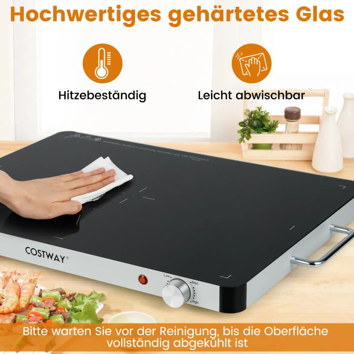 Elektrische Warmhalteplatte mit Einstellbarer Temperatur 30℃-120℃ & Gehärtete Glas