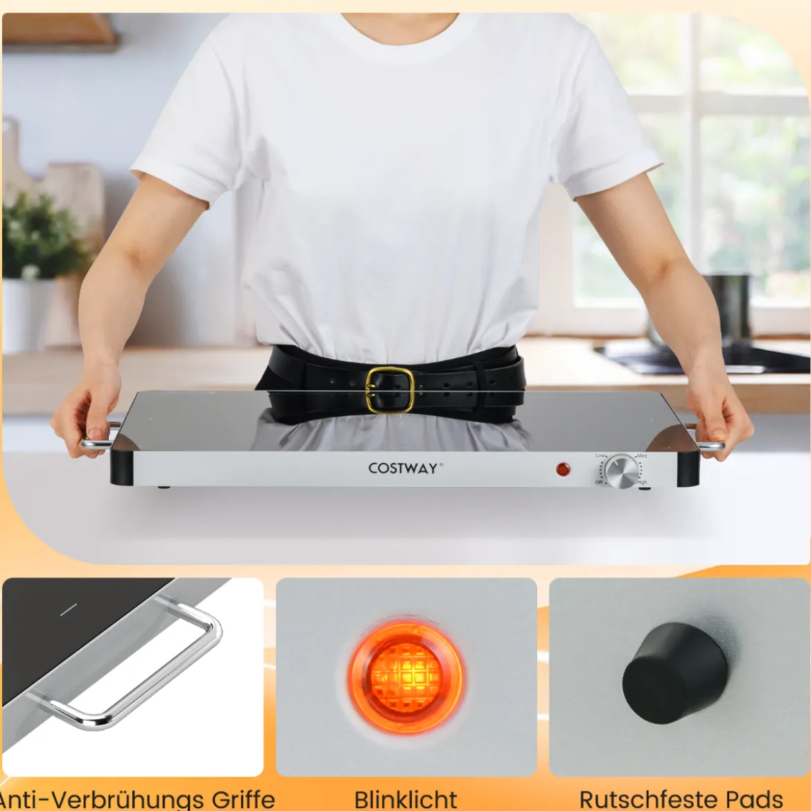 Elektrische Warmhalteplatte mit Einstellbarer Temperatur 30℃-120℃ & Gehärtete Glas