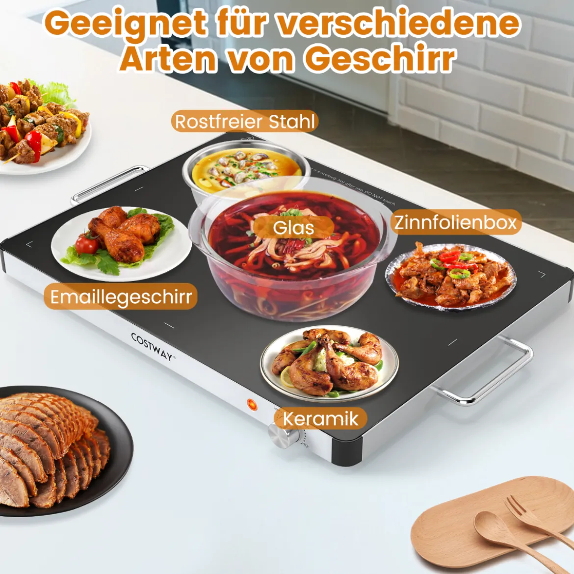 Elektrische Warmhalteplatte mit Einstellbarer Temperatur 30℃-120℃ & Gehärtete Glas