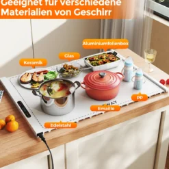 Elektrische Wärmematte Rollbare Warmhalteplatte Silikon Speisewärmer für Lebensmittel Weiß