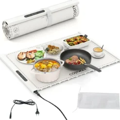 Elektrische Wärmematte Rollbare Warmhalteplatte Silikon Speisewärmer für Lebensmittel Weiß