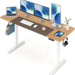 Elektrisch Höhenverstellbarer Schreibtisch mit Stabilem Metallgestell 160 x 60 cm Natur